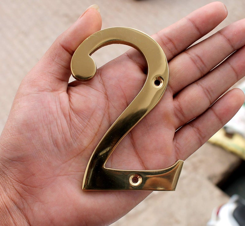 eSplanade 4" Brass House Hotel Door Number Plaque Numeric Numerical Digit 0-9 (2 (Two)) - Image 2